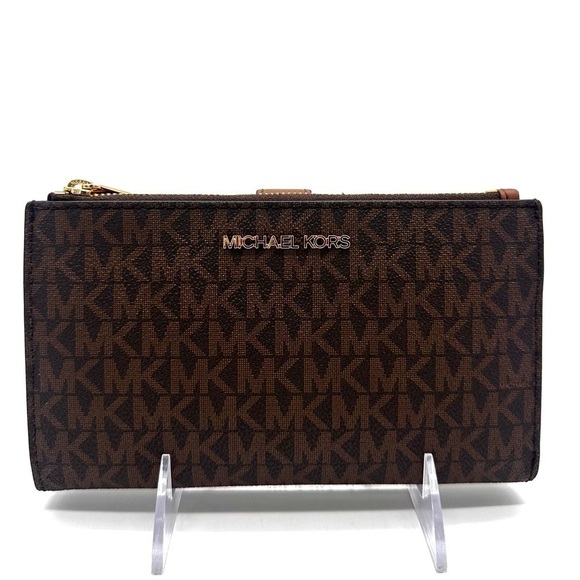 Michael Kors Large Double Zip Wallet Wristlet Brown - Picture 1 of 10